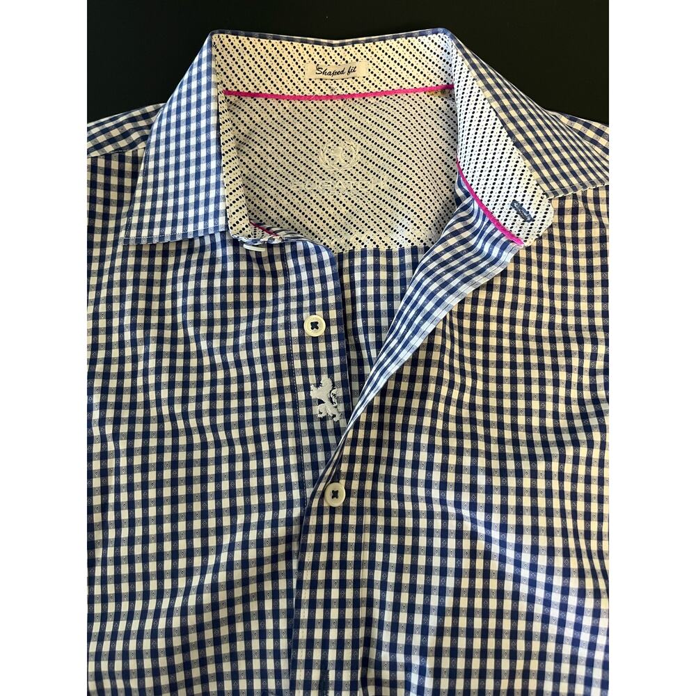 Men's Bugatchi Uomo Shaped Fit Button Down Long Sleeve Shirt Blue grid Medium - Picture 2 of 7